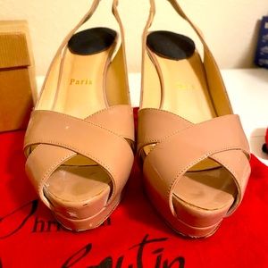 Christian Louboutin patent leather nude shoes